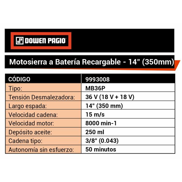 ▷ Motosierra A Bateria ◁ 14" Brushless 🔵36V - Imagen 2