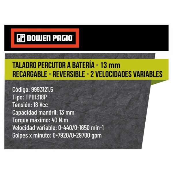 Taladro Percutor a Batería Recargable Reversible 13 mm - Flex One - Imagen 2