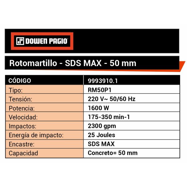 Rotomartillo Rotopercutor 25 Joules 1600w 50mm - Imagen 2