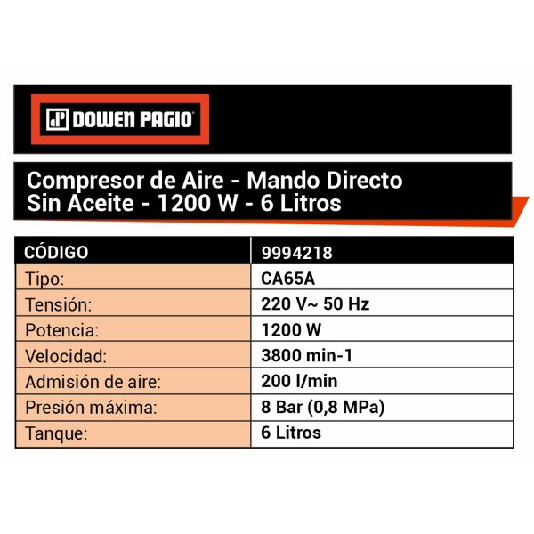 Compresor 6 Litros Sin Aceite Portatil - Imagen 3
