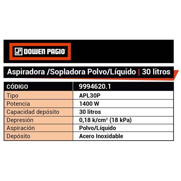 Aspiradora-Sopladora Polvo/Liquido - 30 litros - Imagen 7
