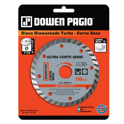 Disco Diamantado Turbo - Corte Seco - 110 x 20 x 2.0 mm | Dowen Pagio